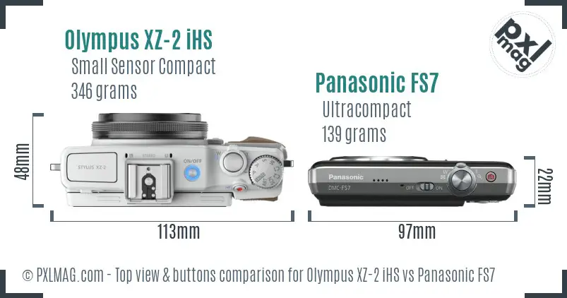 Olympus XZ-2 iHS vs Panasonic FS7 top view buttons comparison