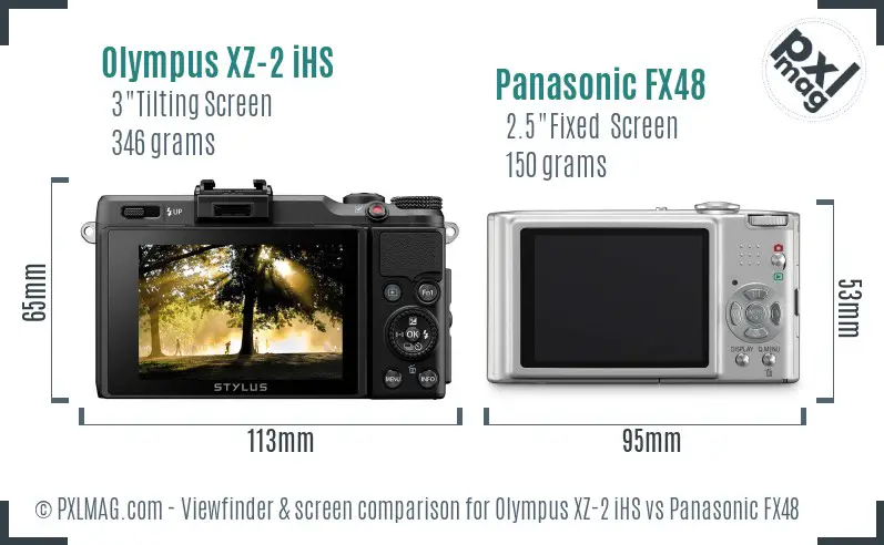 Olympus XZ-2 iHS vs Panasonic FX48 Screen and Viewfinder comparison