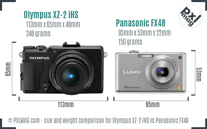 Olympus XZ-2 iHS vs Panasonic FX48 size comparison