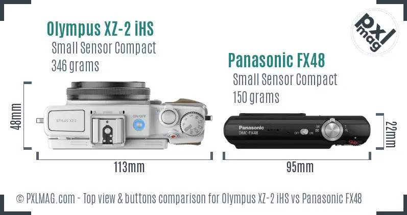 Olympus XZ-2 iHS vs Panasonic FX48 top view buttons comparison