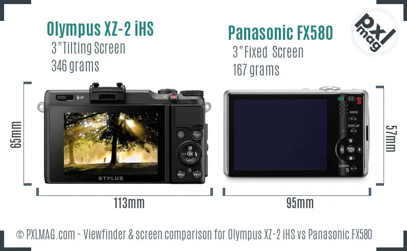 Olympus XZ-2 iHS vs Panasonic FX580 Screen and Viewfinder comparison