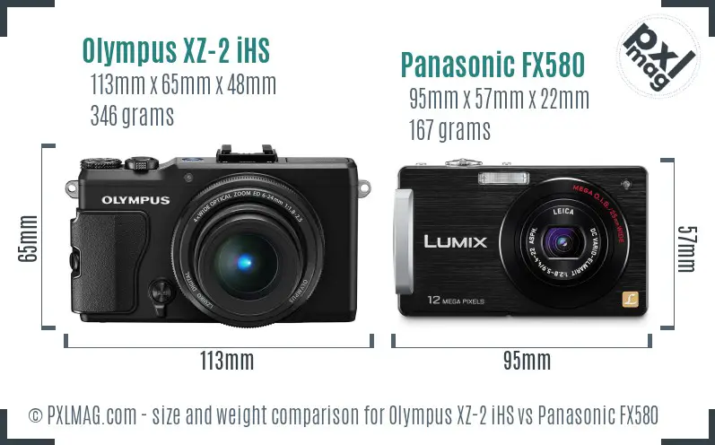 Olympus XZ-2 iHS vs Panasonic FX580 size comparison