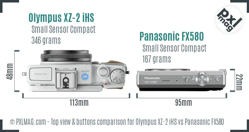 Olympus XZ-2 iHS vs Panasonic FX580 top view buttons comparison