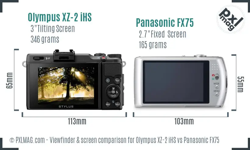 Olympus XZ-2 iHS vs Panasonic FX75 Screen and Viewfinder comparison