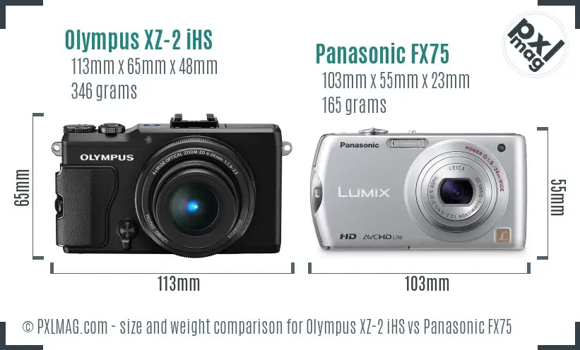 Olympus XZ-2 iHS vs Panasonic FX75 size comparison