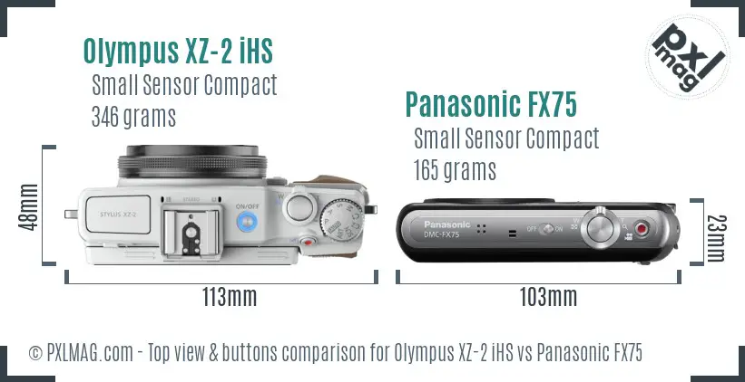 Olympus XZ-2 iHS vs Panasonic FX75 top view buttons comparison