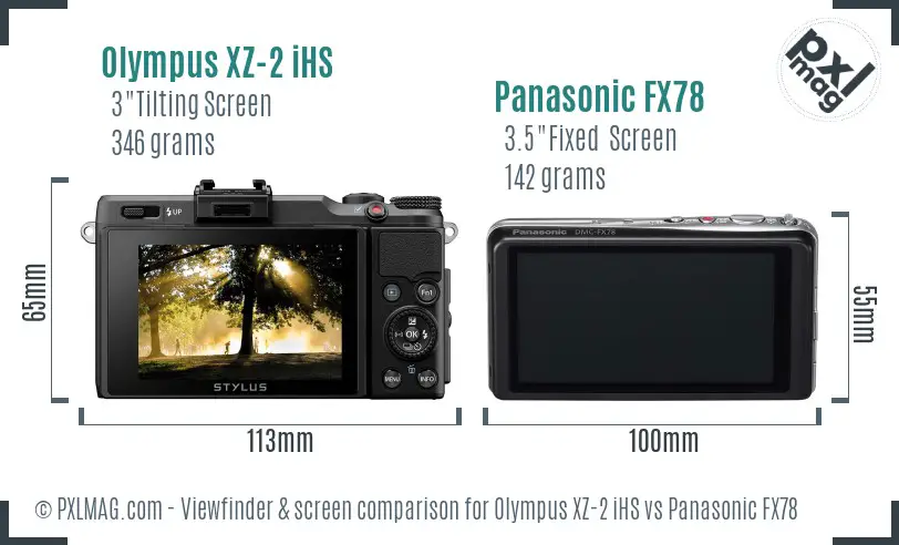 Olympus XZ-2 iHS vs Panasonic FX78 Screen and Viewfinder comparison