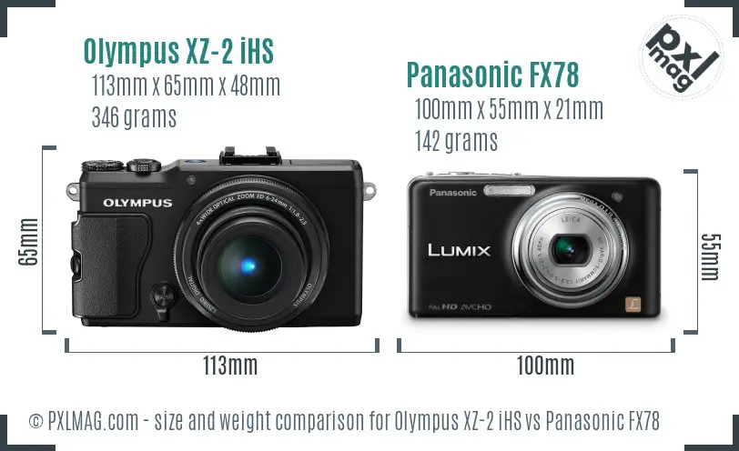 Olympus XZ-2 iHS vs Panasonic FX78 size comparison