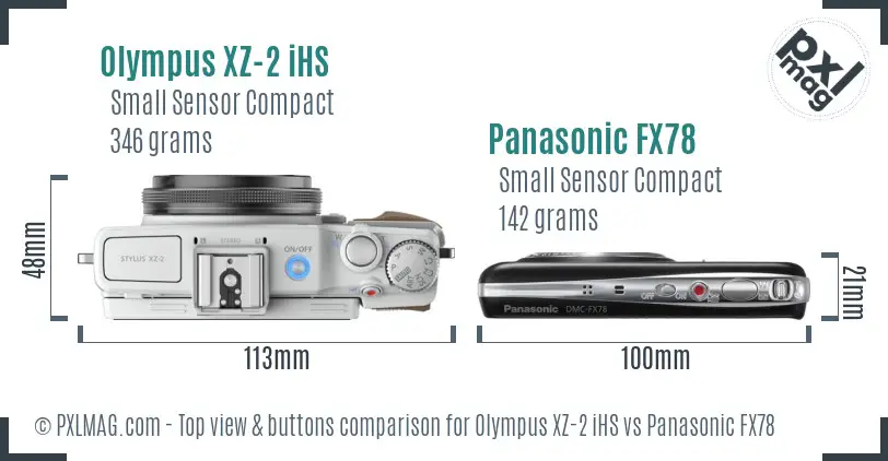 Olympus XZ-2 iHS vs Panasonic FX78 top view buttons comparison