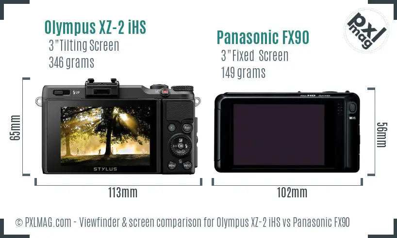 Olympus XZ-2 iHS vs Panasonic FX90 Screen and Viewfinder comparison