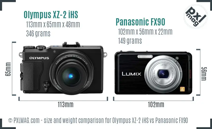 Olympus XZ-2 iHS vs Panasonic FX90 size comparison