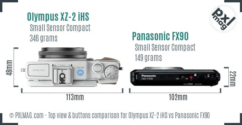 Olympus XZ-2 iHS vs Panasonic FX90 top view buttons comparison