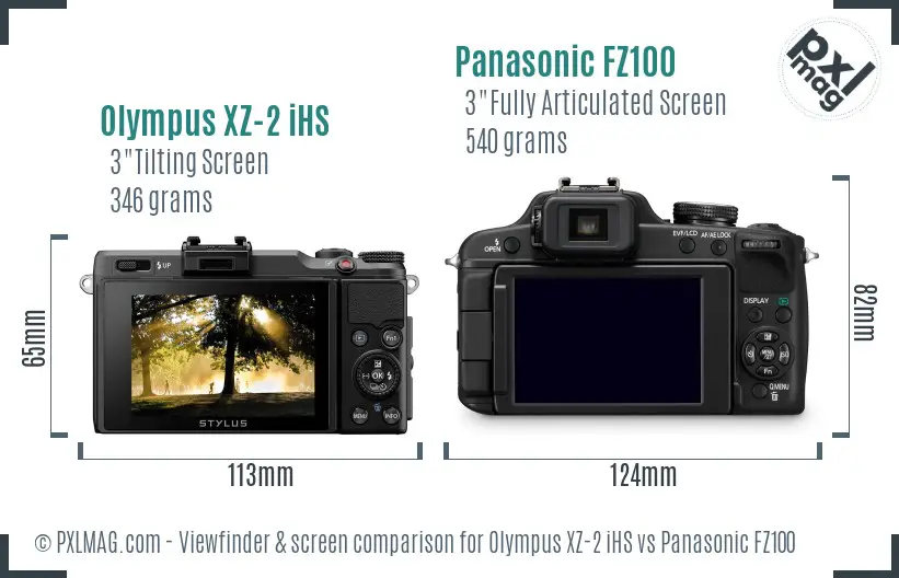 Olympus XZ-2 iHS vs Panasonic FZ100 Screen and Viewfinder comparison