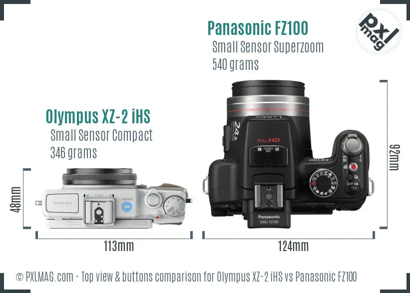 Olympus XZ-2 iHS vs Panasonic FZ100 top view buttons comparison