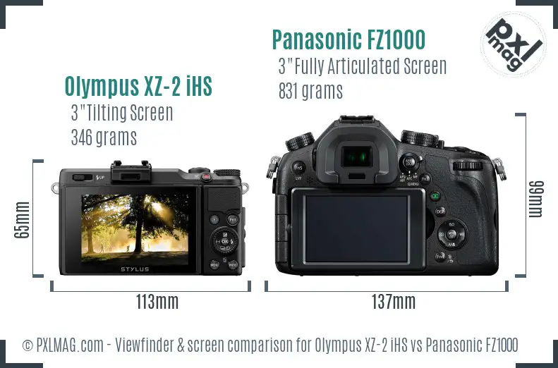 Olympus XZ-2 iHS vs Panasonic FZ1000 Screen and Viewfinder comparison
