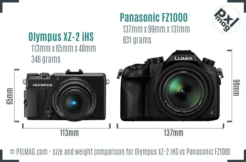 Olympus XZ-2 iHS vs Panasonic FZ1000 size comparison