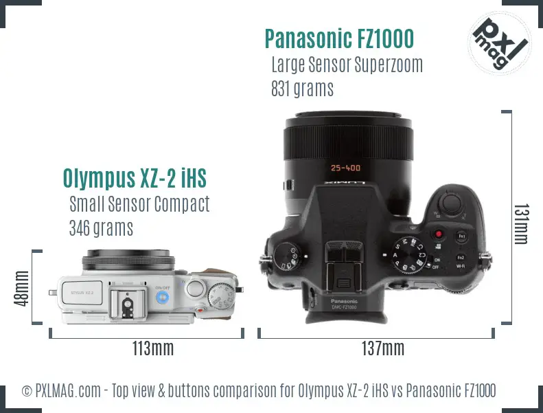 Olympus XZ-2 iHS vs Panasonic FZ1000 top view buttons comparison