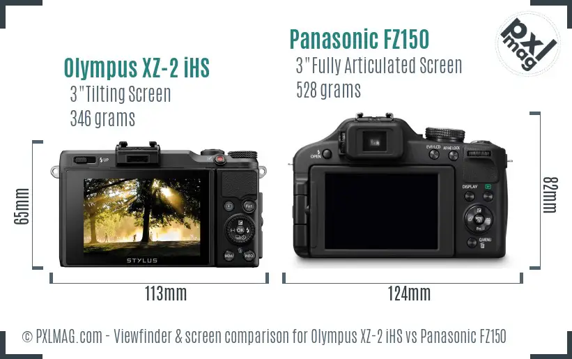 Olympus XZ-2 iHS vs Panasonic FZ150 Screen and Viewfinder comparison