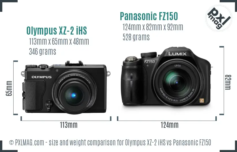 Olympus XZ-2 iHS vs Panasonic FZ150 size comparison