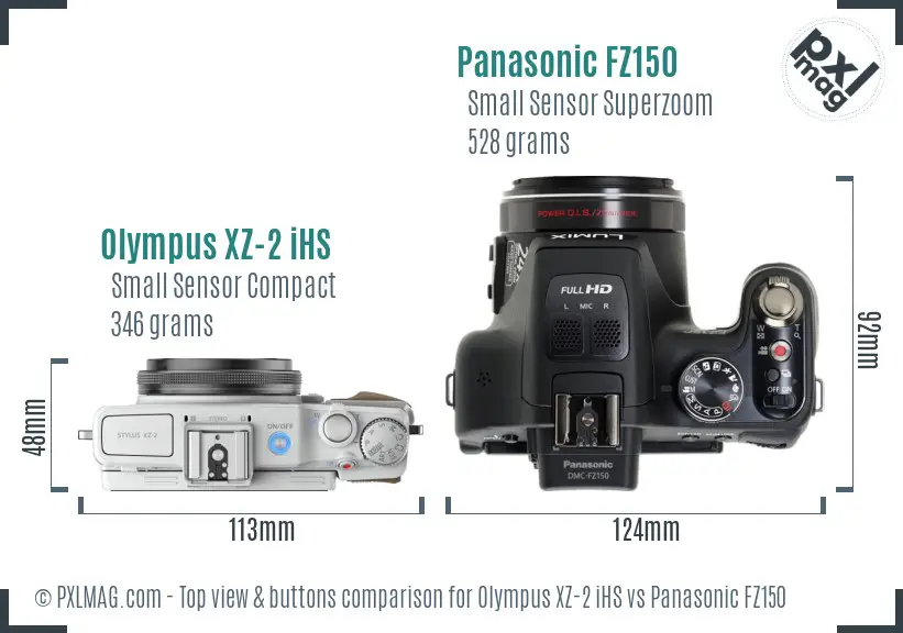 Olympus XZ-2 iHS vs Panasonic FZ150 top view buttons comparison