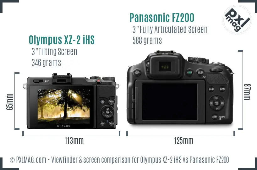 Olympus XZ-2 iHS vs Panasonic FZ200 Screen and Viewfinder comparison