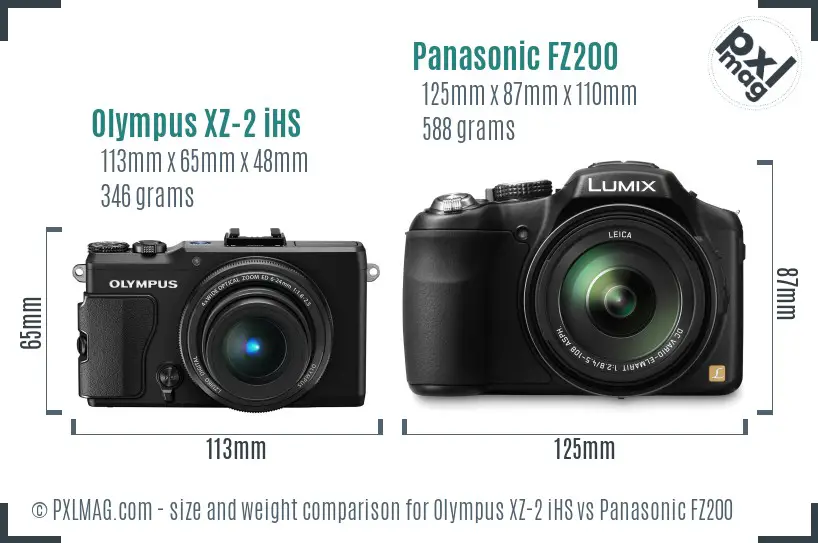 Olympus XZ-2 iHS vs Panasonic FZ200 size comparison