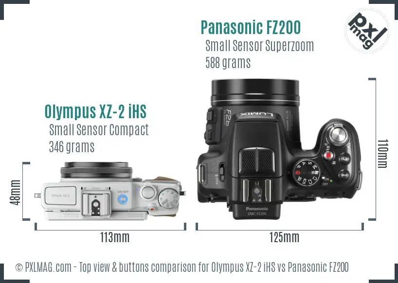 Olympus XZ-2 iHS vs Panasonic FZ200 top view buttons comparison