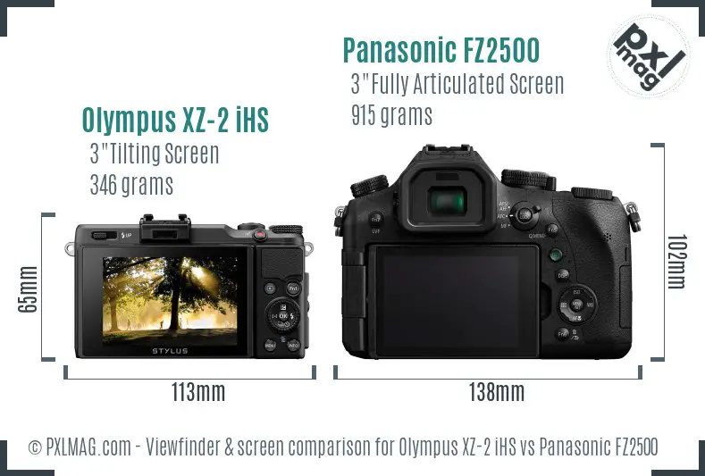 Olympus XZ-2 iHS vs Panasonic FZ2500 Screen and Viewfinder comparison