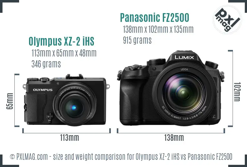 Olympus XZ-2 iHS vs Panasonic FZ2500 size comparison