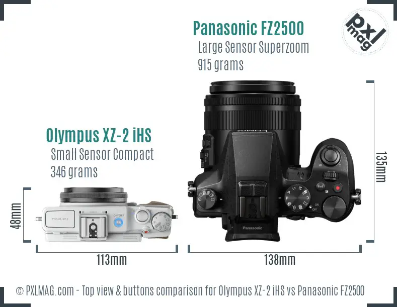 Olympus XZ-2 iHS vs Panasonic FZ2500 top view buttons comparison