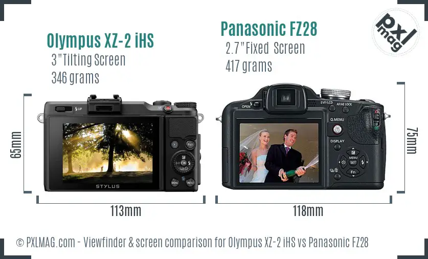 Olympus XZ-2 iHS vs Panasonic FZ28 Screen and Viewfinder comparison