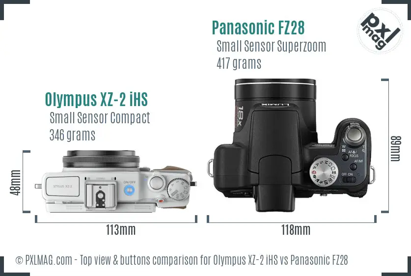 Olympus XZ-2 iHS vs Panasonic FZ28 top view buttons comparison