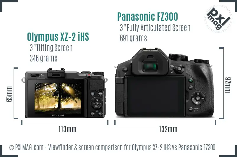 Olympus XZ-2 iHS vs Panasonic FZ300 Screen and Viewfinder comparison