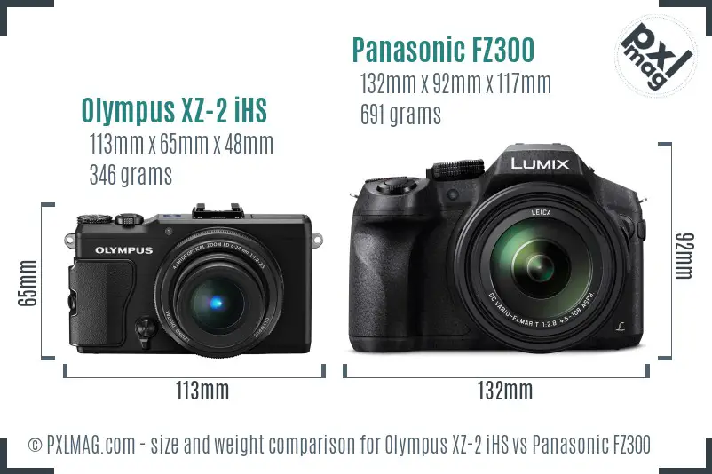 Olympus XZ-2 iHS vs Panasonic FZ300 size comparison