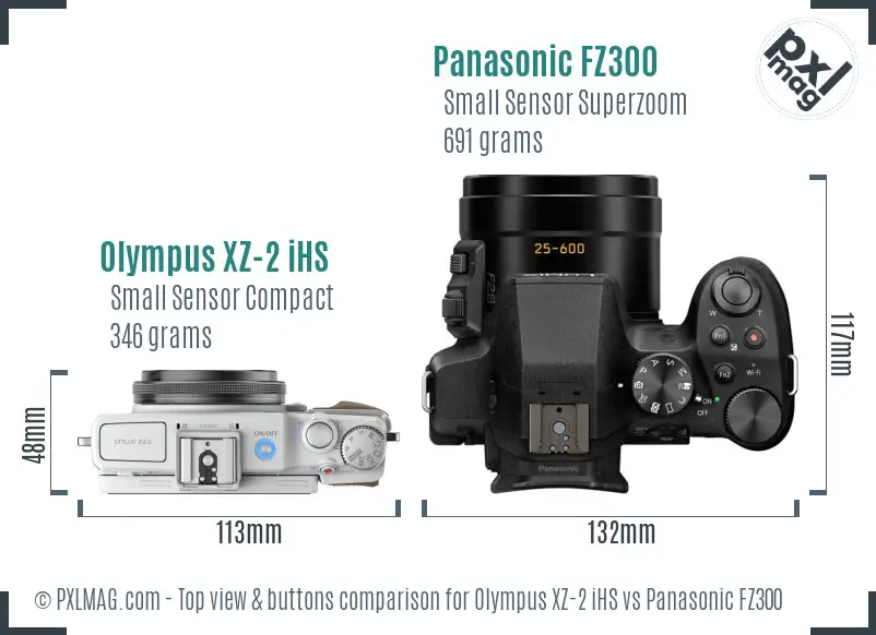 Olympus XZ-2 iHS vs Panasonic FZ300 top view buttons comparison