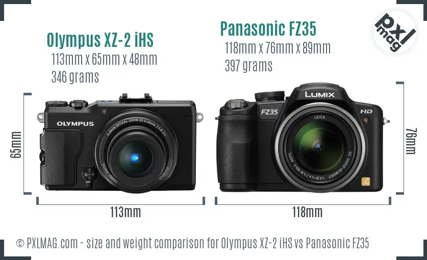 Olympus XZ-2 iHS vs Panasonic FZ35 size comparison Olympus XZ-2 iHS vs Panasonic FZ35 size comparison