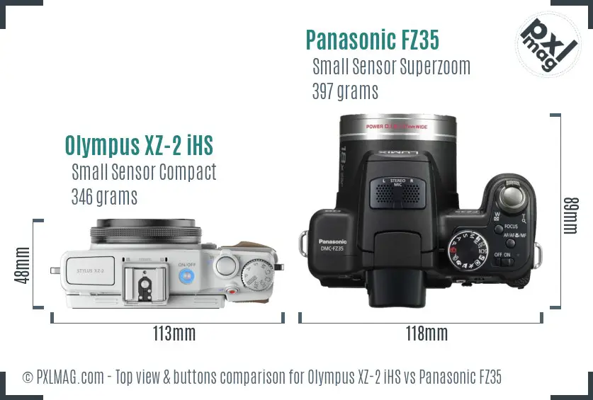 Olympus XZ-2 iHS vs Panasonic FZ35 top view buttons comparison Olympus XZ-2 iHS vs Panasonic FZ35 top view buttons comparison
