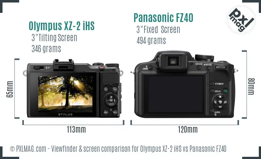 Olympus XZ-2 iHS vs Panasonic FZ40 Screen and Viewfinder comparison