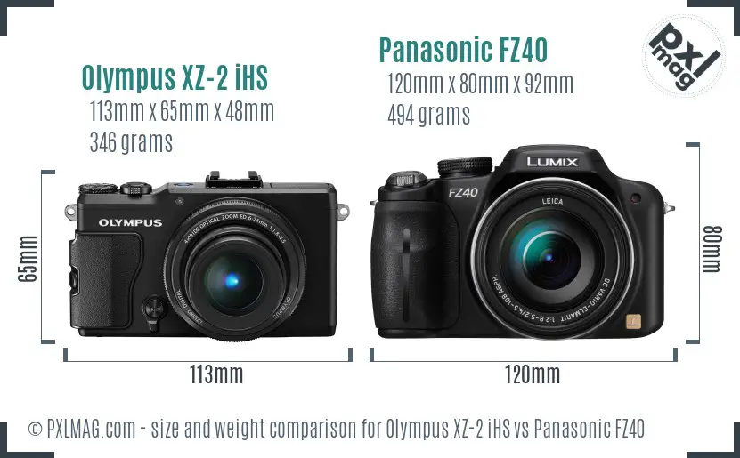 Olympus XZ-2 iHS vs Panasonic FZ40 size comparison