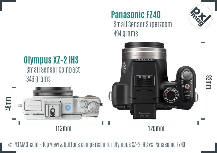 Olympus XZ-2 iHS vs Panasonic FZ40 top view buttons comparison