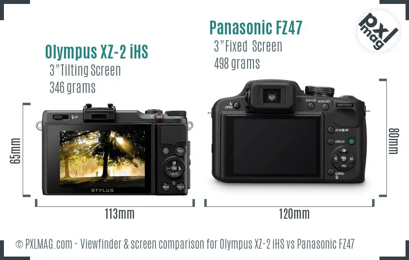 Olympus XZ-2 iHS vs Panasonic FZ47 Screen and Viewfinder comparison