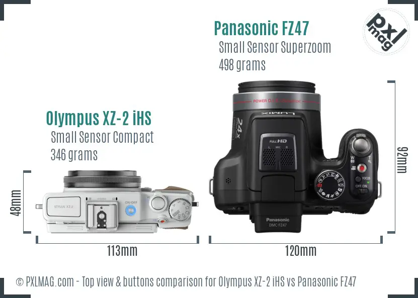 Olympus XZ-2 iHS vs Panasonic FZ47 top view buttons comparison