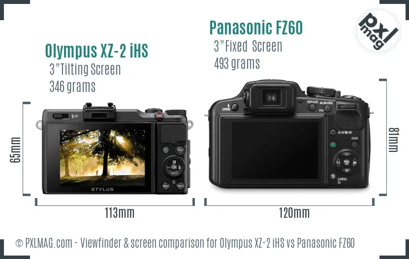 Olympus XZ-2 iHS vs Panasonic FZ60 Screen and Viewfinder comparison