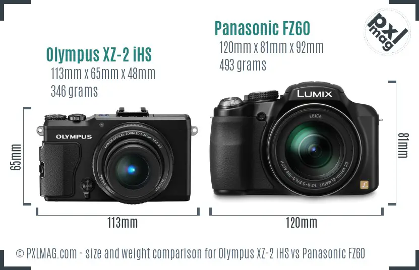 Olympus XZ-2 iHS vs Panasonic FZ60 size comparison