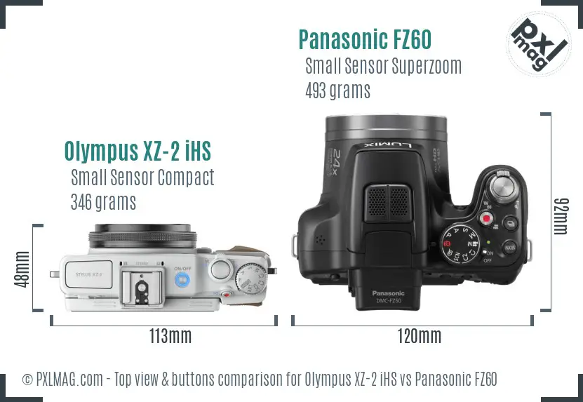 Olympus XZ-2 iHS vs Panasonic FZ60 top view buttons comparison