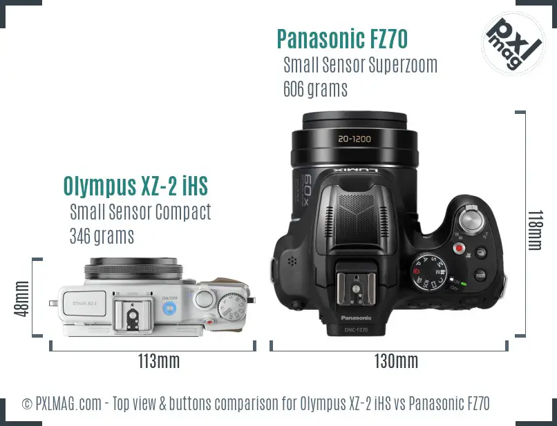 Olympus XZ-2 iHS vs Panasonic FZ70 top view buttons comparison