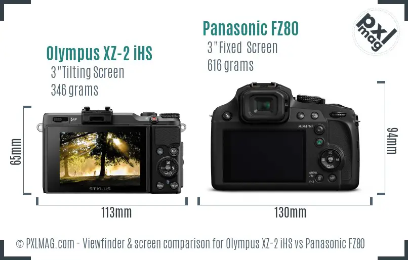 Olympus XZ-2 iHS vs Panasonic FZ80 Screen and Viewfinder comparison