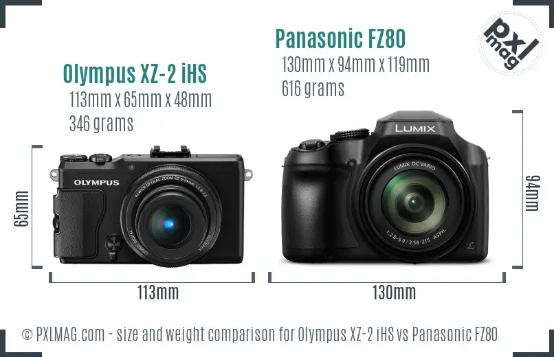 Olympus XZ-2 iHS vs Panasonic FZ80 size comparison