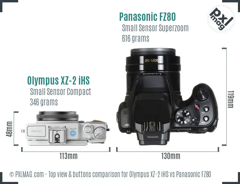 Olympus XZ-2 iHS vs Panasonic FZ80 top view buttons comparison