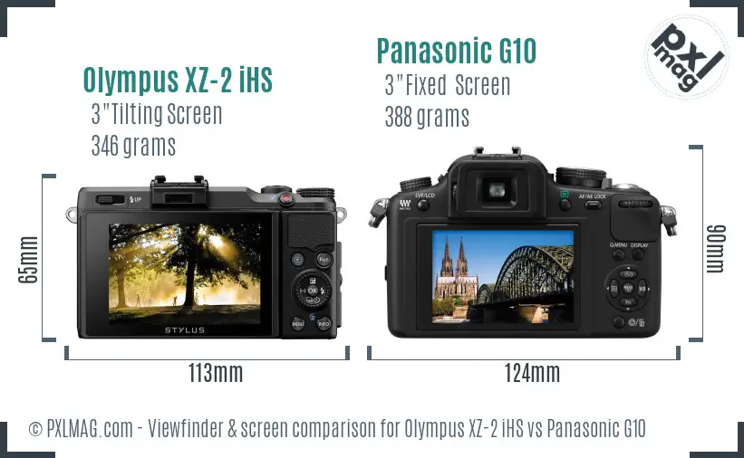 Olympus XZ-2 iHS vs Panasonic G10 Screen and Viewfinder comparison